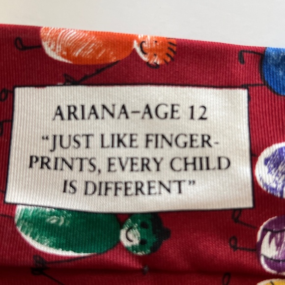 Save The Children Necktie Fingerprints Every Child Is Different Red Silk Tie - Picture 5 of 8